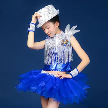 Otroška jazz ples latinsko plesne kostume fantje in dekleta sodobni ples sequins pero street dance modni brvi kažejo, kostumi