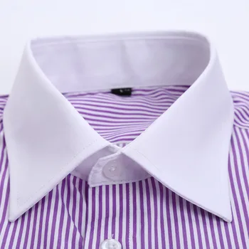 Francija Mens zapestne gumbe, socialne majice dolg rokav jopičem Klasičnih Kontrast ovratnik Prugasta Solid majica za moške Podjetja M~6XL