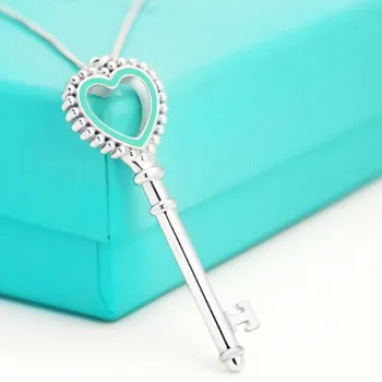 1: 1 funt srebro 925 klasična moda pop srce ključ obesek ženske ogrlica nakit počitnice darilo