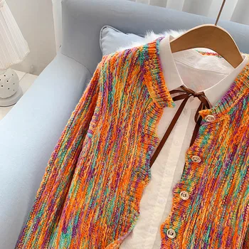 Barvni cvetlični skladu pulover, jakna ženske jopico korejska različica jeseni leta 2020 novo pleteni pulover vrh