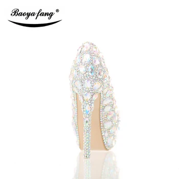 Nov prihod 12 cm/14 cm AB kristalno poročni čevlji ženske v visokih petah platforma čevlji Poročni stranka obleko čevlje, ženska