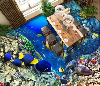 Brezplačna dostava 3D Meri Stenske Nalepke Podvodno Jamo Tropskih rib Slikarstvo Foto Tapete za Stene doma dekor zidana post