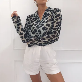 ženske obleke 2021 dolg rokav leopard tiskanja šifon bluzo ženske majice plus velikost dame vrhovi womens vrhovi in bluze 3434 50