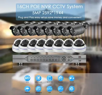 AZISHN H. 265 16CH 5MP POE NVR Kit CCTV Varnostni Sistem na Prostem 5MP Avdio Snemanje IP Kamero P2P Home Video Nadzor Kit 4TB