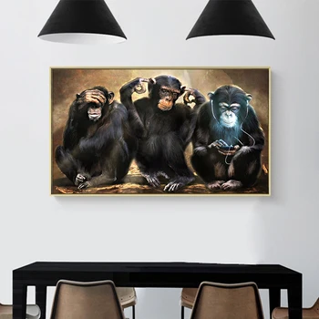 AAHH Platno Slikarstvo Živali Opica Wall Art Tri Smešno Orangutans Oljno Slikarstvo Stensko Sliko za Dom Dekor Plakatov in Fotografij