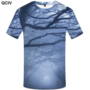 3d Tshirt Gozd T-shirt Moški Drevo T-majice 3d Meglo Tshirt Natisnjeni Modra Majica Retro Tiskanja zabavne majice Kratek Rokav T srajce