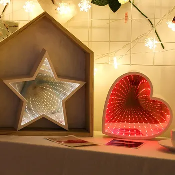 Novost Noč Lahka 3D Star Lahko Srce Svetlobe Infinity Ogledalo Predor Lučka Ogledalo Tunela Luč Doma Dekor Za Otroke, Otroška Igrača Darilo
