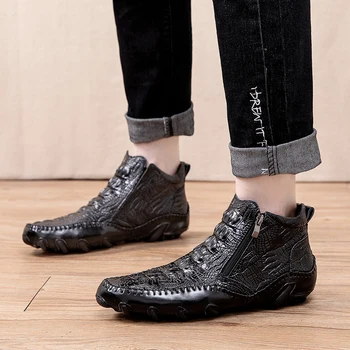 2021 Nova Moda za Moške Krokodil Vzorec Loafers Pravega Usnja, Ročno izdelani čevlji na prostem Slip-on Priložnostne Vožnjo čevlji Plus Velikost