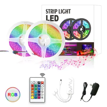 Nov Prihod RGB LED Trakovi Luči 5/10M SMD5050 3528 Barva Spreminja, Prilagodljiv Trak Sinhronizacija Glasbe z 24Key Odd. za Dom Deco