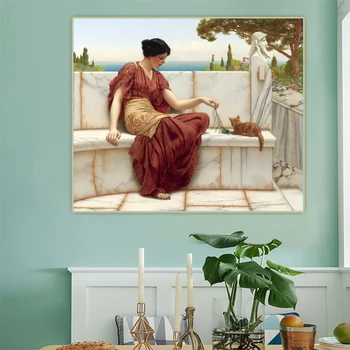 Citon John William Godward《Priljubljene》Platno Umetnosti Oljno sliko Umetnine Plakat Slika Stenski Dekor Doma Dnevna soba Dekoracijo