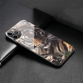 živali tiger Mladiča, Kaljeno Steklo Kritje za iPhone 11 Pro XR X XS Max 7 8 6 6s Plus 5S SE 2020 Primeru Telefon