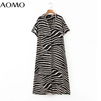 AOMO 2020 moda za ženske živali tiskanja poletje obleko svoboden kratkimi rokavi ženske midi obleko HY225A