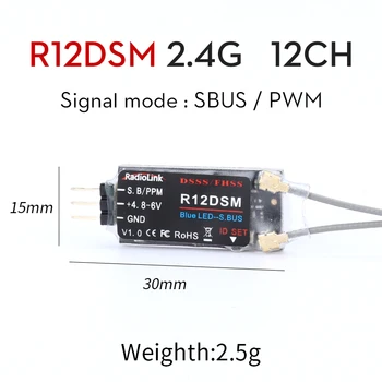 Radiolink R9DS 2,4 GHz RC Sprejemnik 10CH SBUS/PWM Signala DSSS/FHSS Spread Spectrum Združljiv z AT9/AT9S/AT10II/AT10