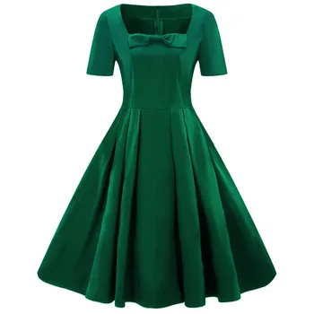 Kratek Rokav Modro Zeleno Vintage Swing Obleko Božič Ženske Suh Urad za Delo Stranke Jeseni 50s 1950 60-ih letih Rockabilly Jurken