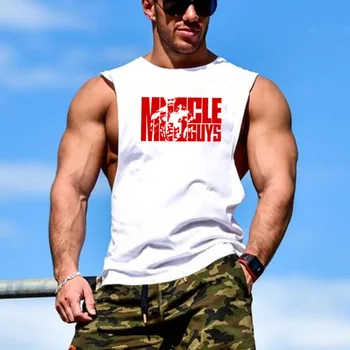 Muscleguys Moške bodybuilding vrhovi tank za Mišično brez rokavov singletnega telovadnic spodnja poletje Fitnes srajce moške telovnik bombaž