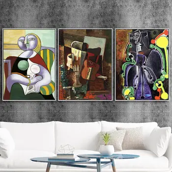 Doma Dekoracijo Tiskanja Platno Umetnosti Stenske Slike Plakat, Saj Slike Španec Pablo Picasso Dama V Črtasto Zelene Stol