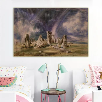 Citon John Constable《Stonehenge, 1835》Platno Umetnosti Oljno sliko Umetnine Plakat Slika za Ozadje Stenski Dekor Doma Dekoracijo