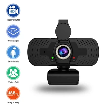 110 Stopinj Objektiv Webcam, USB 1080P FHD Računalnik, Spletna Kamera z Mikrofonom Zasebnosti Kritje za Gospodinjstvo Računalniško Opremo