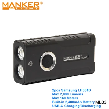 Manker ML03 Dvojno LED Tip C Polnilna EOS Svetilka vgrajenim baterijsko Svetilko z USB Polnjenje, Praznjenje Funkcija