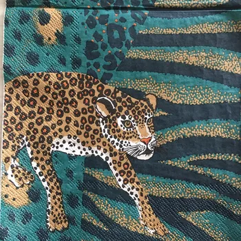 20 3-slojna letnik mizi zložiti živali tiskanja plenice papir leopard modra barva decoupage poroko Božič stranka dekor serviete