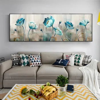 Platno Slike Modro Cvetje Povzetek Cvetje Quadro Plakatov Tiskanje Cuadros Wall Art Slik, Dnevna Soba Dekoracijo Doma