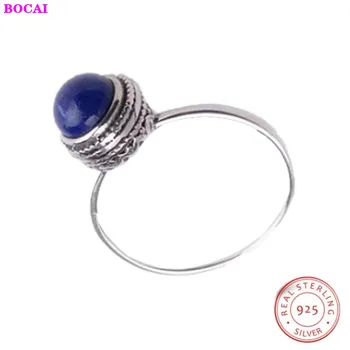 S925 čisto srebrni nakit retro obrti obroč preprost sveže srebro vdelan naravnih lapis lazuli 2020 novo modno žensko srebrni prstan