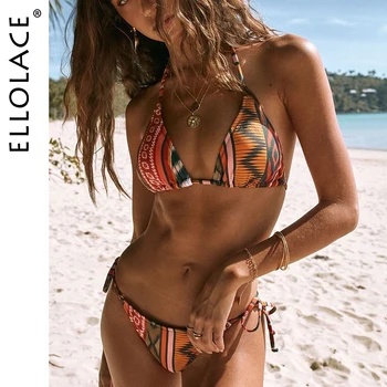 Ellolace Seksi Bikini Kopalke Ženske Proti-Vrat Biquini Monokini Povodcem Čipke Kopalke Push Up Kopalke Ženske 2020 Plaža Obrabe