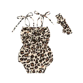 0-24M Poletje Malčke Baby Dekleta Sleeveles Leopard Tiskanja Povoj Bodysuits Glavo Malčka Novorojenčka Playsuits Jumpsuits Obleke