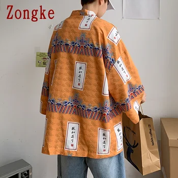 Zongke Kimono Jopico Mens Majica S Tiskanje Letnik Majica Moške Srajce Za Moške Obleke Harajuku Bluzo M-5XL 2021 Nova