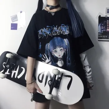 Japonski hip-hop lepe ženske tshirts Harajuku punk gothic prevelik t shirt Kawaii estetske ropa mujer prijatelji vrhovi graphic tee