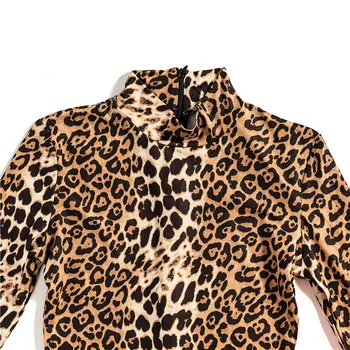 Leopard Dolgimi Rokavi Jumpsuit Turtleneck Pasu Obleka, Sexy Biker Hlače Cheetah Tiskanja Romper Ženske Poletje 2020 Klub Obleke