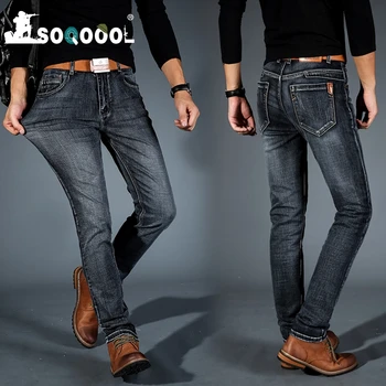 SOQOOOL Moških Midweigth Stretch Spandex Denim Slim Fit Jeans Hlače Za Poslovne Moške Jean Modre in Črne barve