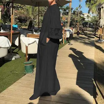 Celmia Bohemian Ženske Maxi Obleko Šivanje Čipke Plažo, Obleke 2021 Poletje Priložnostne Svoboden Dolg Rokav Stranka Dolgo Vestidos Haljo 5XL