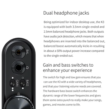 FiiO K3 Prenosne Slušalke Ojačevalnik DSD USB DAC za PC,Podporo KOAKSIALNI/OPTIČNI/2.5 BILANCA