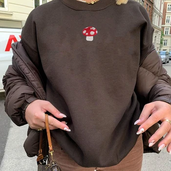 HEYounGIRL Rjava Priložnostne Crewneck Majica Ženske Jeseni Mode Natisnjeni Pulover z Dolgimi Rokavi Znoj Shirt korejski Ulične Y2K