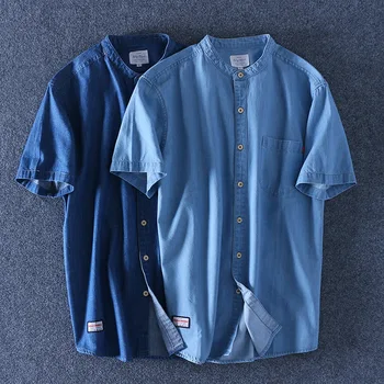 Priložnostne Bombaž Poletje Traper Majica Plus Velikost Majice za Moške Obleke korejski Letnik Kratek Rokav DLLZJNZ01