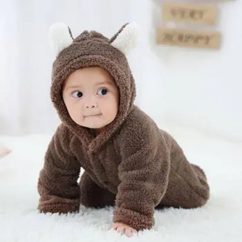 2019 Nove Zimske Otroška Oblačila Flanela Baby Boy Oblačila 3D Cartoon Živali Medved Uho Romper Jumpsuit Toplo Novorojenega Dojenčka Romper