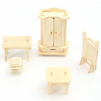 34 Kos/Set 3D Lesene Puzzle Mini Lutke Pohištvo Model Mini-Sestavljanke Igrače za Otroke Darilo M09