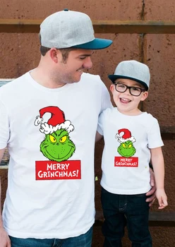 Smešno Božič Grinch Tiskanja Družino Ujemanje Oblačila T-shirt Očka Daught Sin Meri Ime DIY Tshirt Otroci Majica s kratkimi rokavi za Malčke