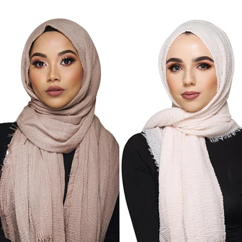 190*90CM ženske crinkle trdna hijabs šal oversize islam šal glavo ovije mehko dolgo muslimanskih pohaban gubam bombaž navaden hidžab