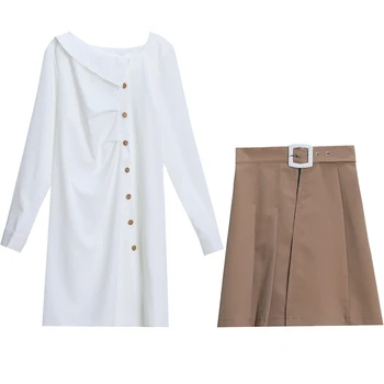 Dva kosa en komplet obleke, ženske jeseni dolgimi rokavi, bombažne obleke ženska bela majica obleko