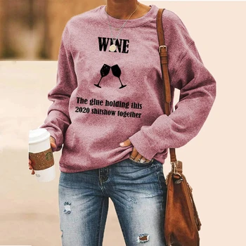Vino in Ognjeni Tiskanja Crewneck Majica Jeseni Leta 2020 Ženske Skakalec Potegnite Priložnostne Dolg Rokav Hoodies Ulične Ženska Oblačila