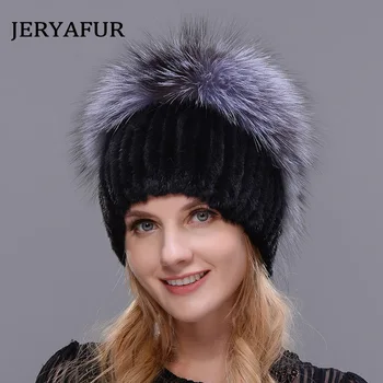 JERYAFUR Nov slog pravega krzna klobuk lisica, kuna zlatica krzno klobuk zimske ženske naravnih navpično visoke kakovosti modni klobuk silver fox klobuk