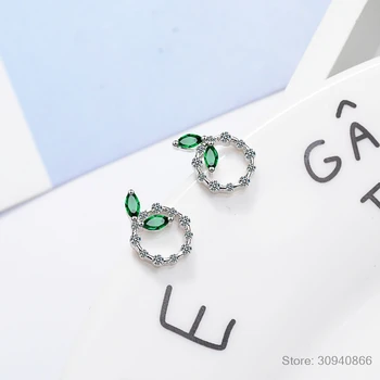 Korejski Modni Slog Preprost Okrogla Ušesa Klinov Srebro 925 Nakita, dragih kamnov, Uhani za Ženske Smaragdno Listov Dating