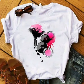 Padec ladijskega prometa Ženske T Grafični 3D Prst Lak barva Barva Moda Srčkan Tiskanih Vrh Tshirt Ženske Tee Rokavi Ženske Obleke T-shirt