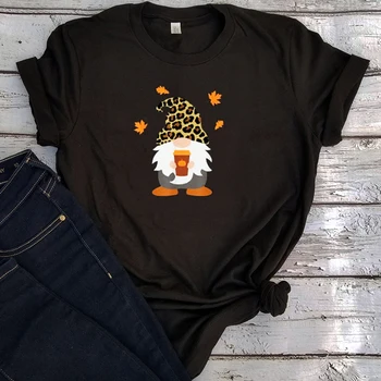Padec Gnome z Bučno Spice Srčkan Darilo Majico Priložnostne Risanka Grafiko Kawaii Oblačila Halloween Ženska Tshirts 2020 Zahvalni dan