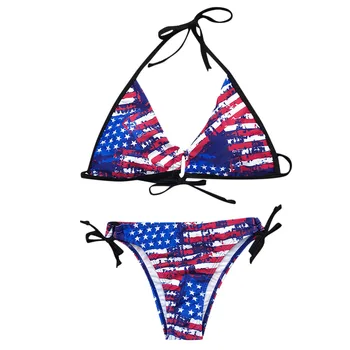 Ameriške Zastave, Tiskanje Bikini Komplet Ženske Strappy Push-up Modrc Underwire Kopalke Seksi kopalke Tangice Plažo Biquini Ženski