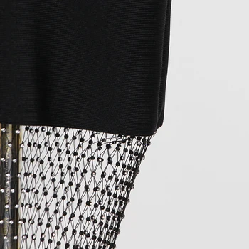 TWOTWINSTYLE Črna Mozaik Diamond Mrežo Obleko Za Ženske Turtleneck brez Rokavov Visoko Pasu Seksi Slim Obleke Ženska Moda Nova