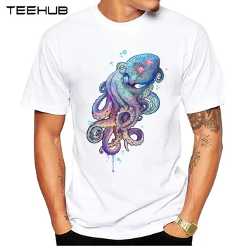 2019 TEEHUB Moda za Moške Barvne hobotnica Natisnjeni T-Shirt Kratek Rokav Hipster O-neck Design Vrhovi Kul Desgin Tee