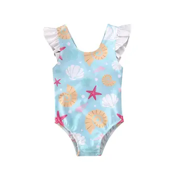 AU Novorojenega Dojenčka Baby Dekle Lupini Tiskanja Kopalke, Kopalke Ruffle Plavanje Bikini